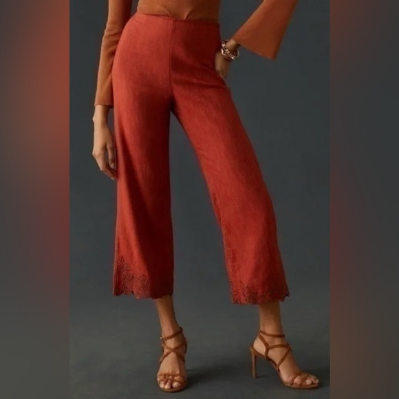 Anthropologie Pants - Anthropologie Embroidered Pants Womens Sz 10 Wide Leg Crop High Rise Casual NWT